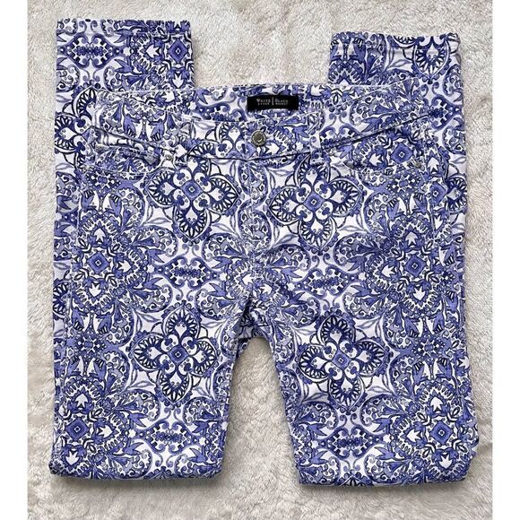 White House Black Market Majorelle Blue & White Santorini Print Slim Ankle Jeans - Picture 4 of 16